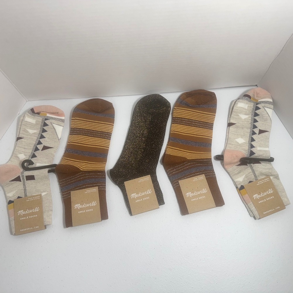 Madewell Womens Ankle Socks 5 Pair Geometric Stripe Sparkle One Size OLDSTOCK